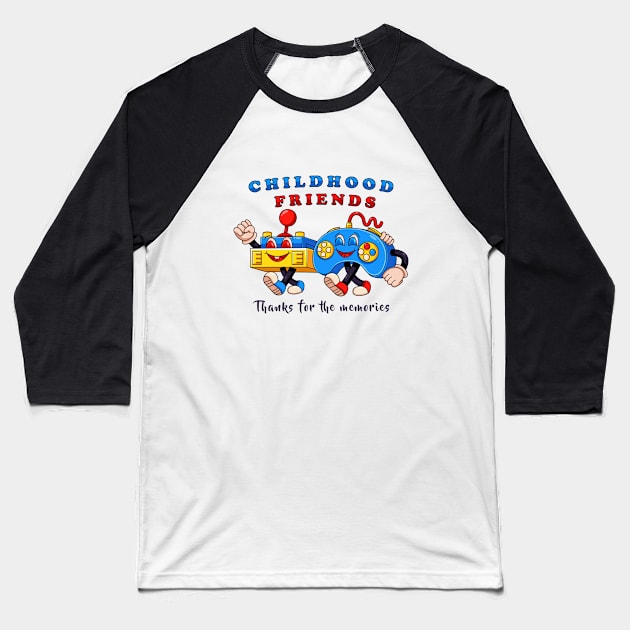 Childhood friends, two joystick mascots walk together Baseball T-Shirt by Vyndesign